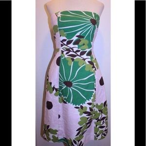 Jcrew pink/green/brown floral strapless dress